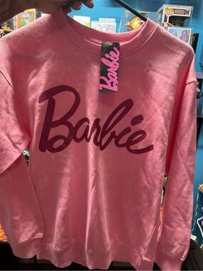 Barbie Pink Glitter Logo Crew Sweatshirt